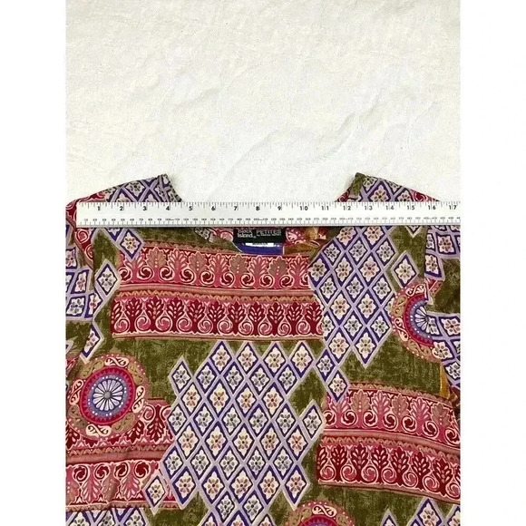 90's Black Island 2 PC Blouse Skirt Set Petite M Retro Pattern Elastic VTG - Picture 9 of 15